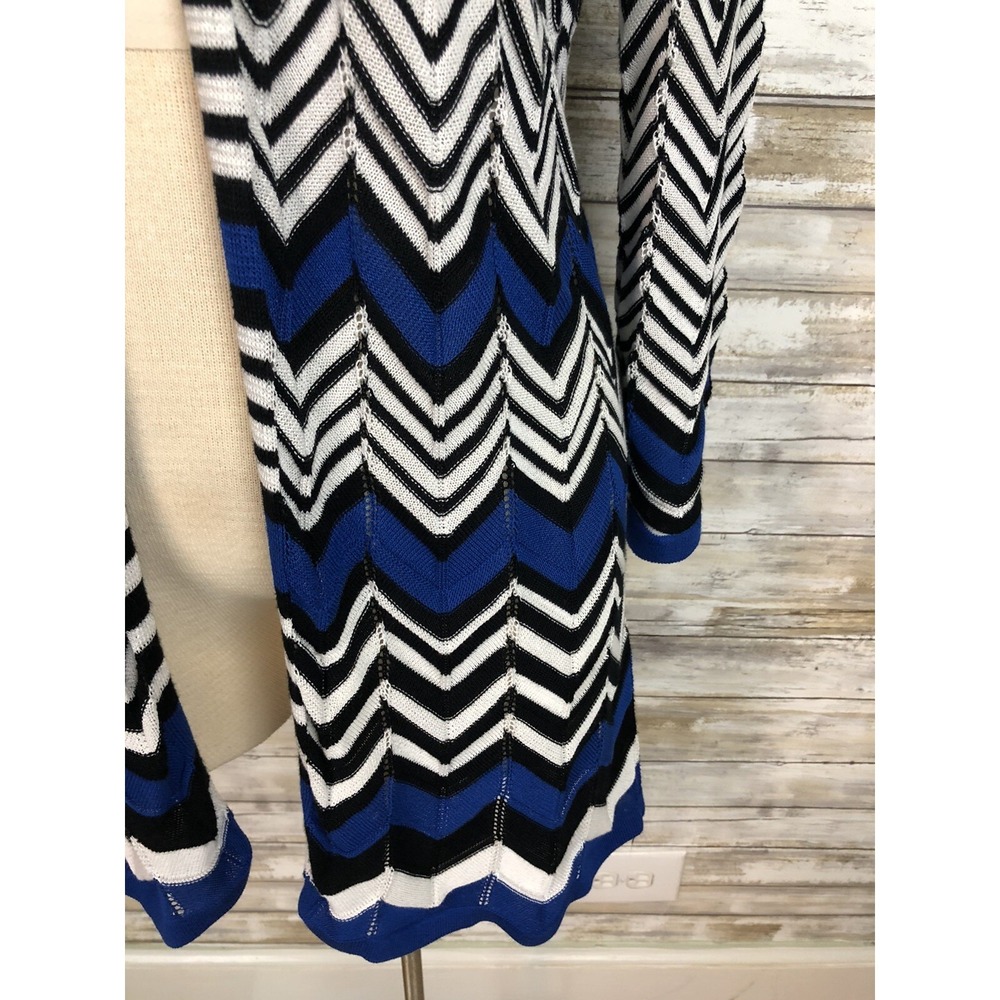 Chico's Open Cardigan Sweater Size 1 - Blue White Black Chevron M - Picture 3 of 8